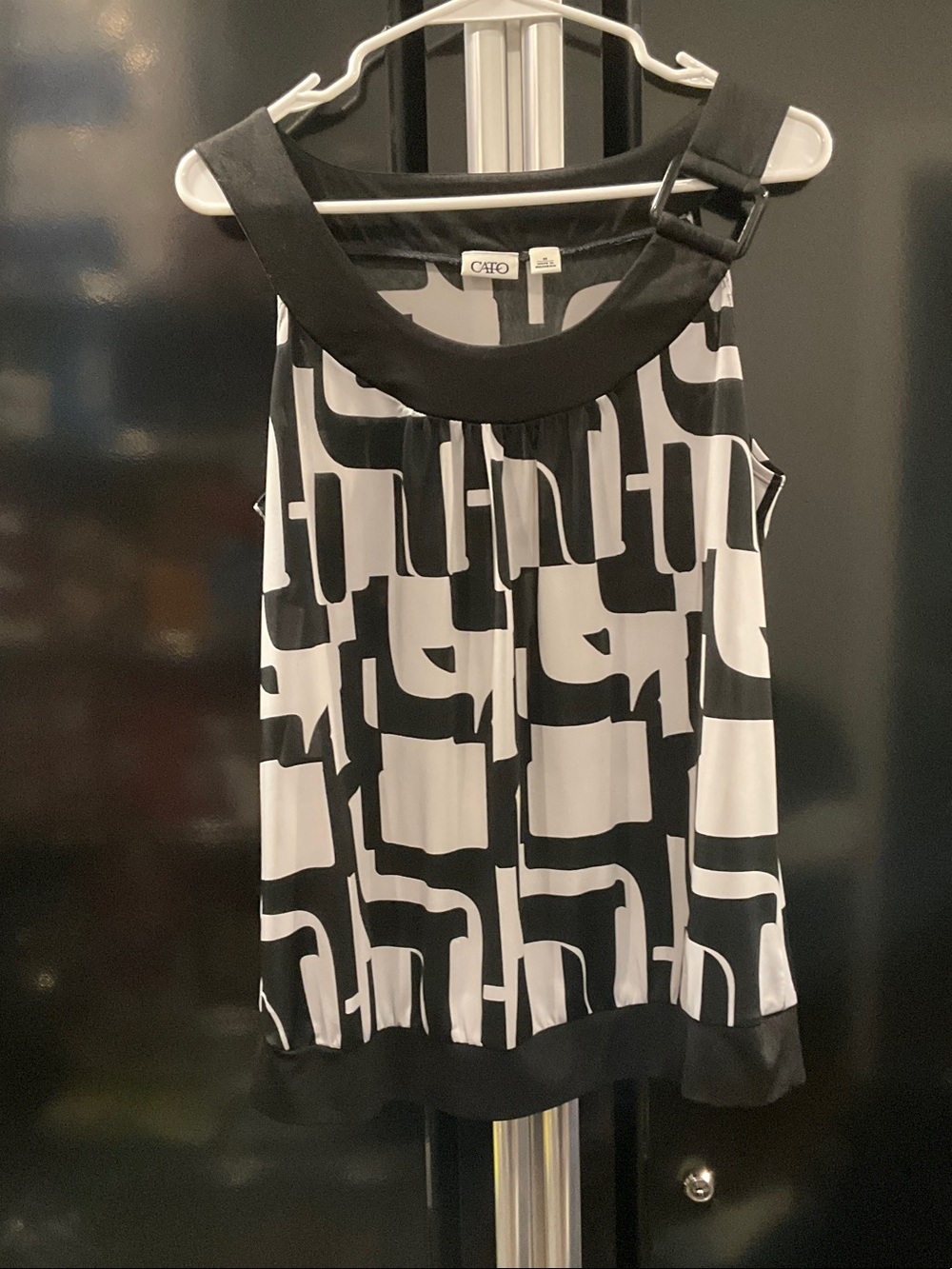 Cato Black & White Geometric Strap Tank